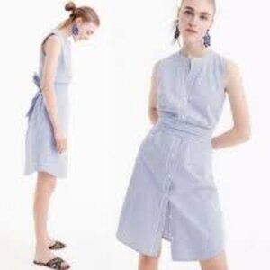 NWT J. Crew Sleeveless Striped Poplin Dress Cotton  Blue White 2x